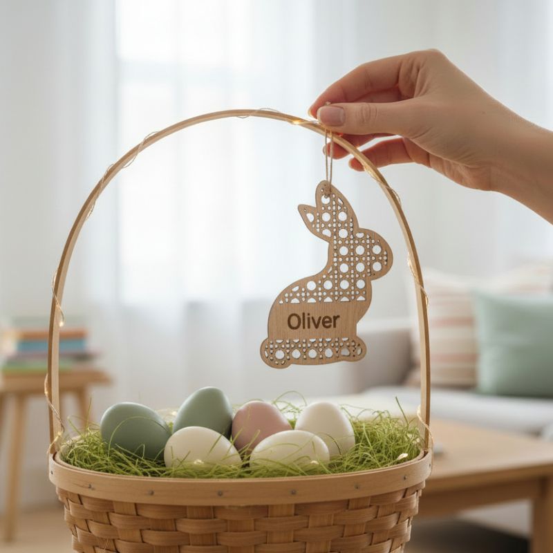 Wood Lattice Easter Bunny Name Tag with Personalized Name