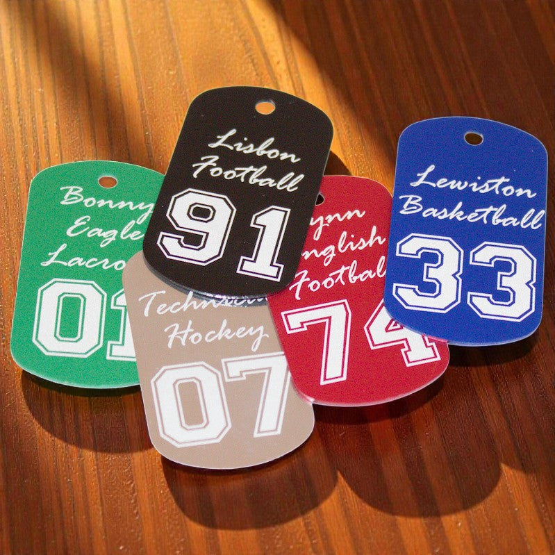 Player Dog Tag with Team, Number, Player Name and Year
