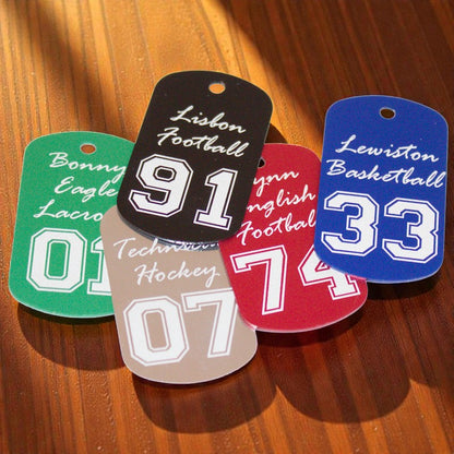 Player Dog Tag with Team, Number, Player Name and Year