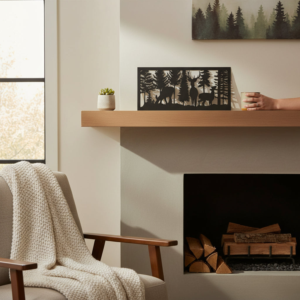 Laser Cut Wood Buck & Two Does in the Woods